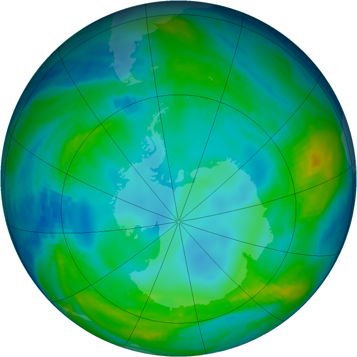 Antarctic ozone map for 21 May 1990